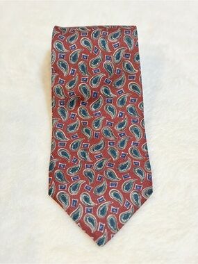 Vintage Christian Dior Monsieur Red Paisley Silk Tie with Blue and Green Accents